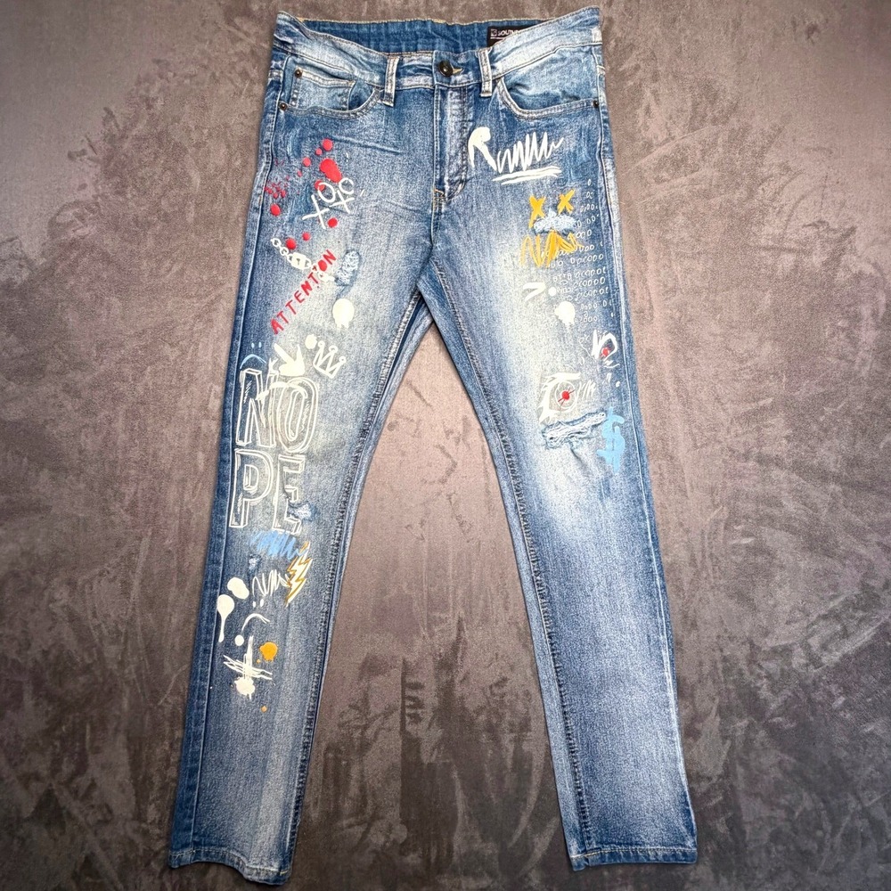 Vtg Southpole Graffiti Jeans Mens 31x30 Blue Distressed Streetwear Denim Y2K